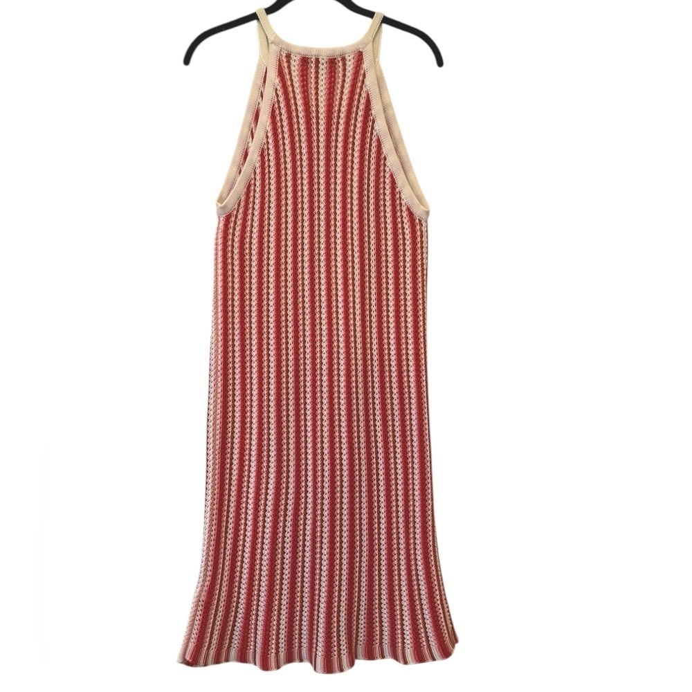 C&C California Crochet Beach Cover Up Sleeveless Halter Striped Pink White Small - Picture 2 of 8